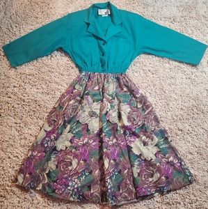 50s style turquoise and floral patterned American Shirt Dress